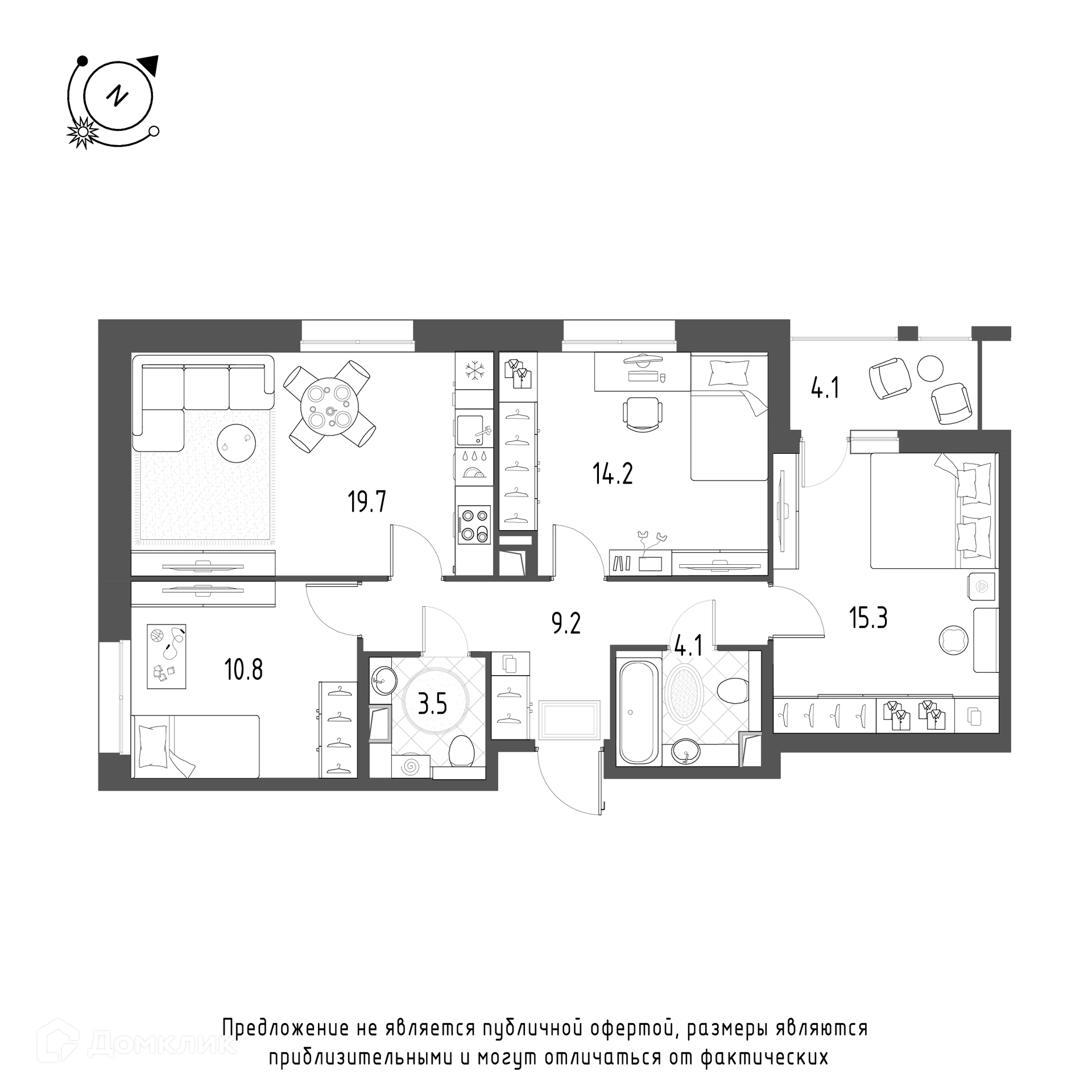 3-комнатная квартира 78.9м2 ЖК Зеленая река