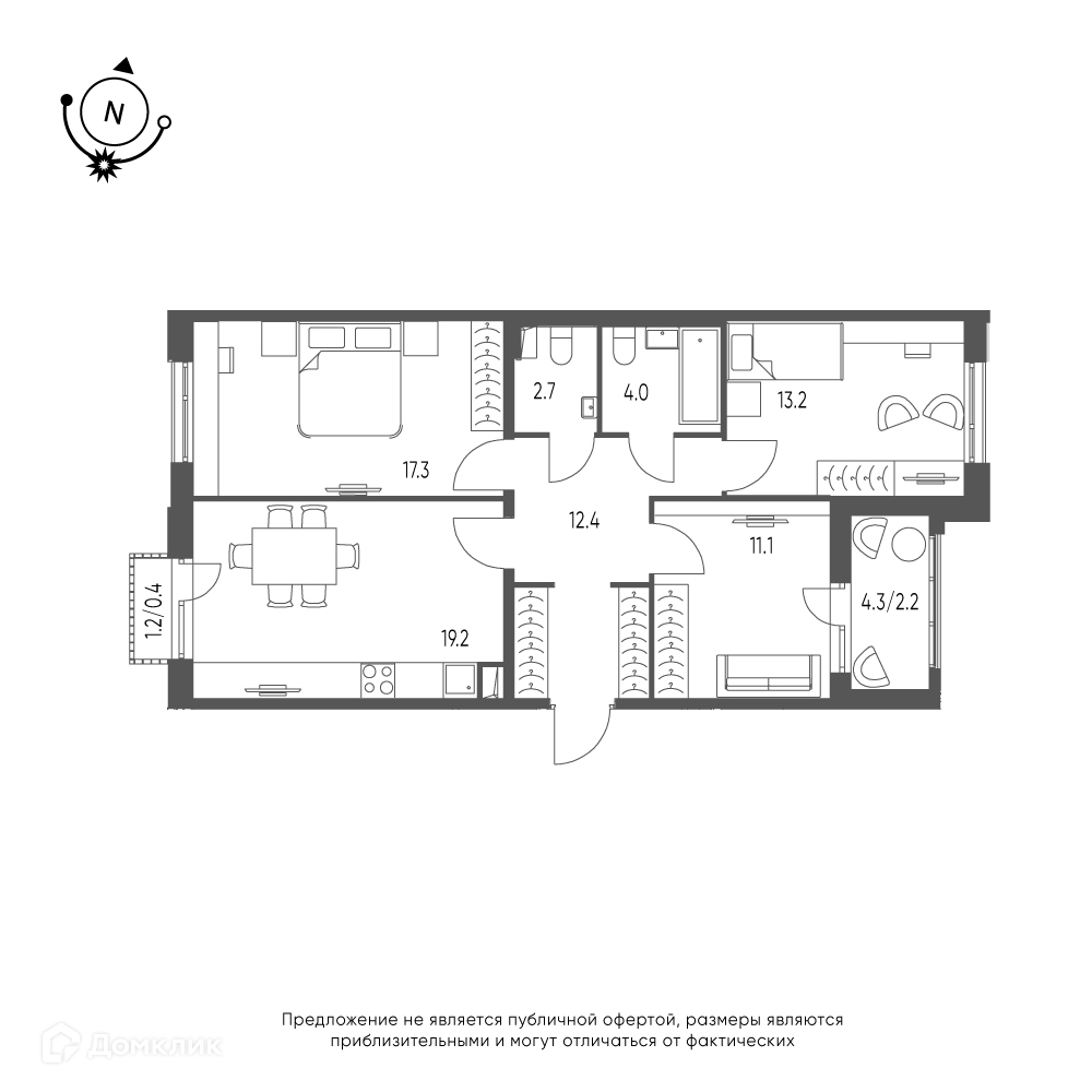 3-комнатная квартира 82.5м2 ЖК Зеленая река